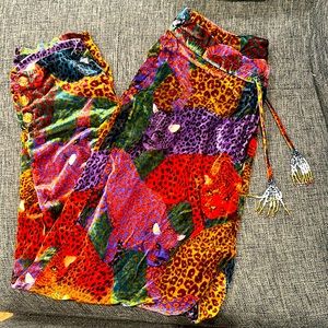 Farm Rio velvet rainbow leopard drawstring pants medium